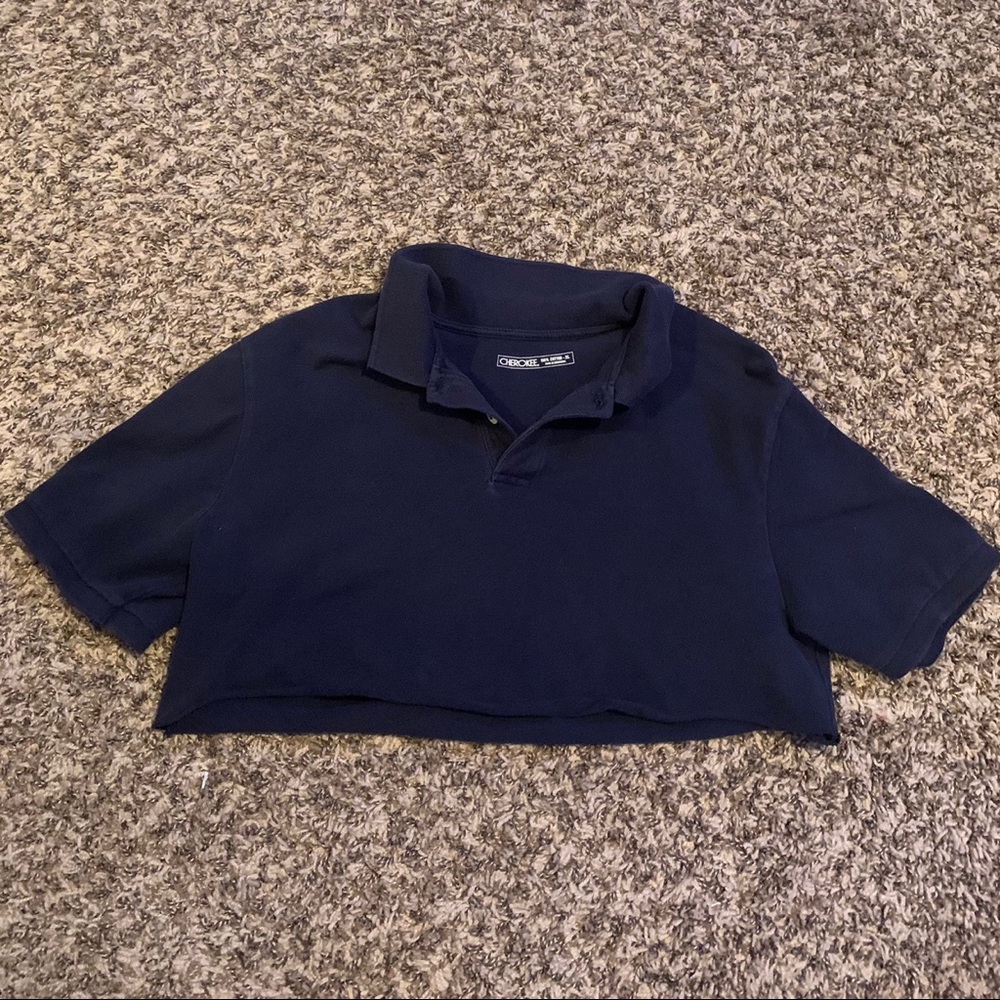 cropped navy/dark blue collared t-shirt